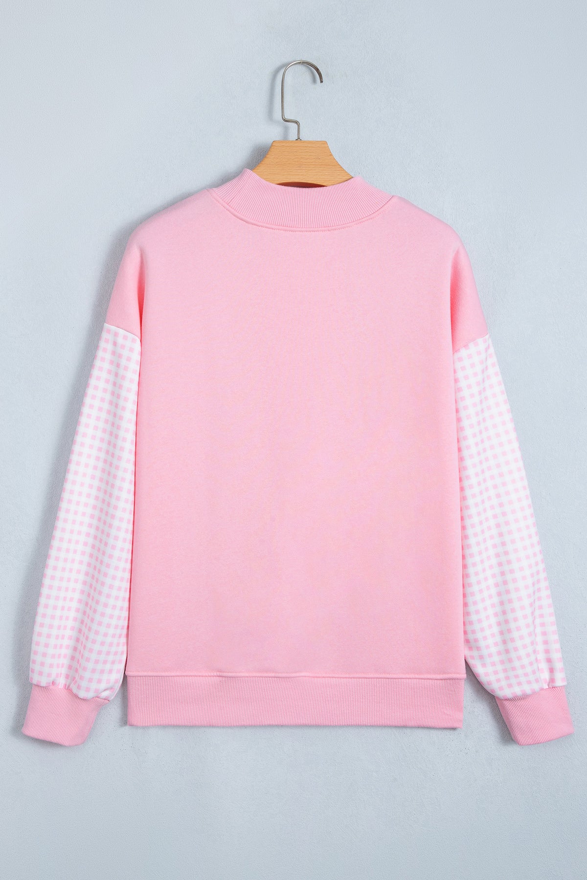 Coffee Plaid Sleeve Colorblock Loose Tunic Sweatshirt