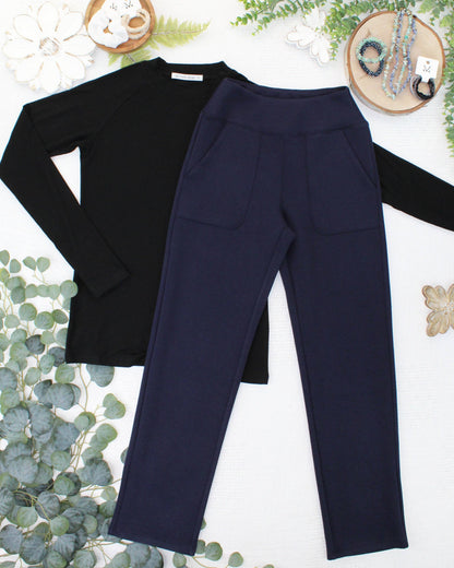 IN STOCK Luxe Ankle Bottoms- Navy: XS