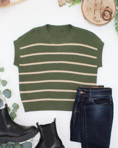IN STOCK Striped Sweater Top - Olive and Tan: Small