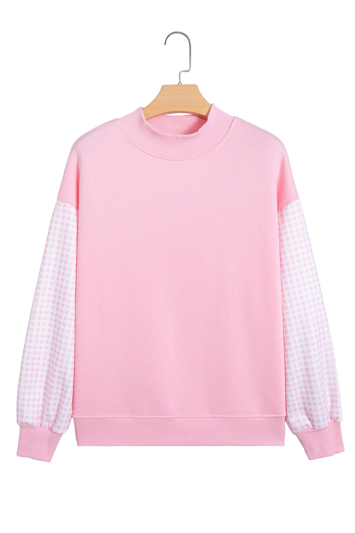 Coffee Plaid Sleeve Colorblock Loose Tunic Sweatshirt
