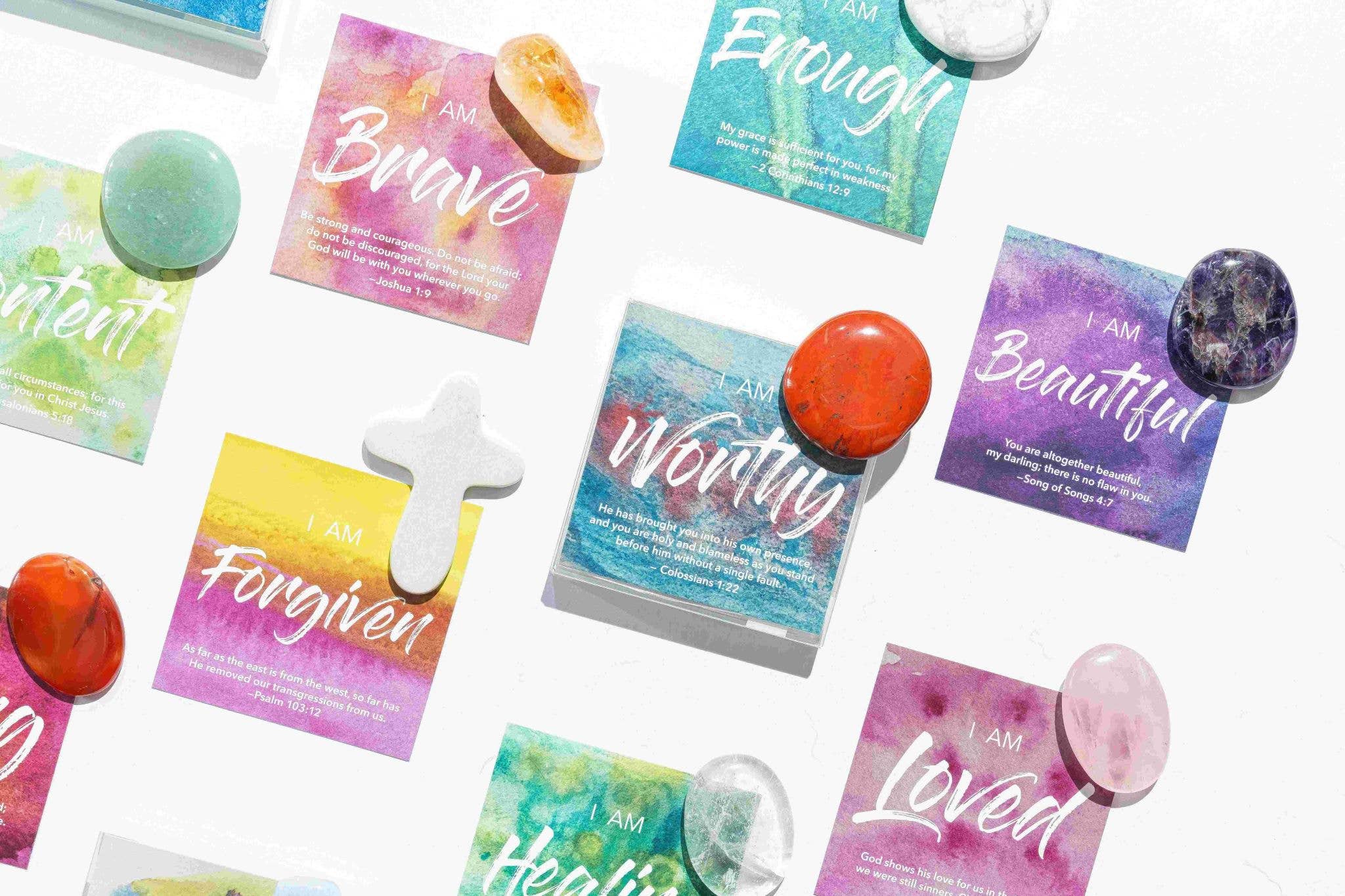 Affirmation Gems with Scripture Cards & Crystal Pocket Stone: Brave