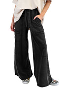 Black Mineral Wash Exposed Seam Wide Leg Cargo Pants