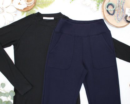 IN STOCK Luxe Ankle Bottoms- Navy: XS