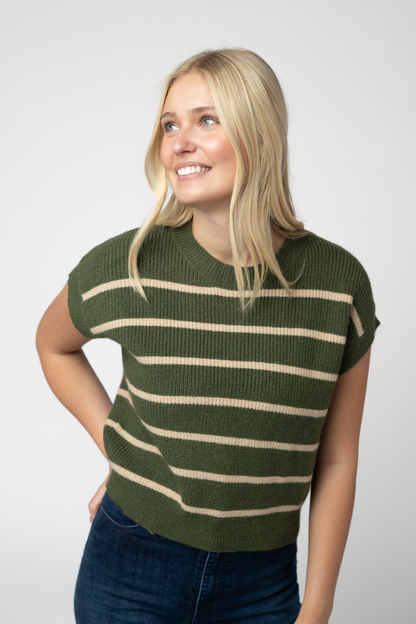 IN STOCK Striped Sweater Top - Olive and Tan: Small