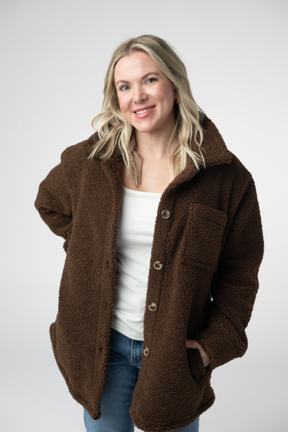 IN STOCK Teddy Oversized Shacket - Brown: Small
