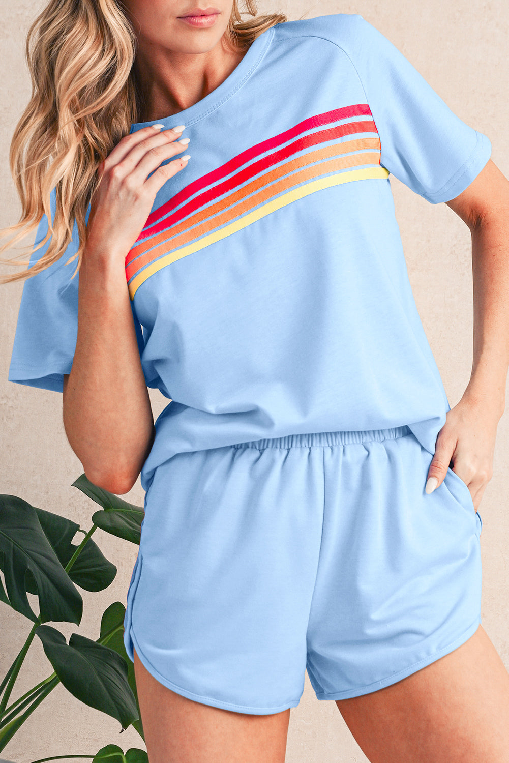 Beau Blue Colorful Striped Casual Tee
