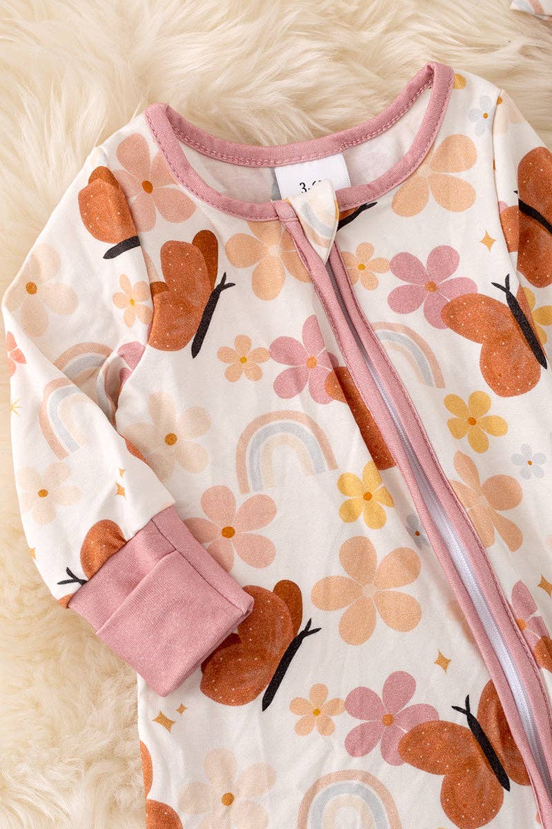 🎍Bamboo made w/butterfly print onesie foot closure & matching headband.