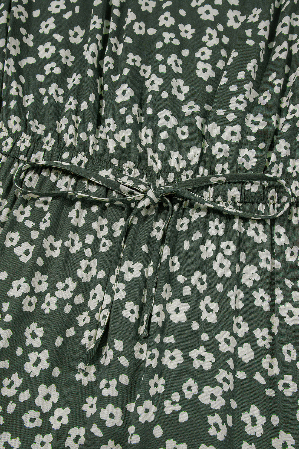 Green Boho Floral Print V Neck Knot Waist Sleeveless Dress