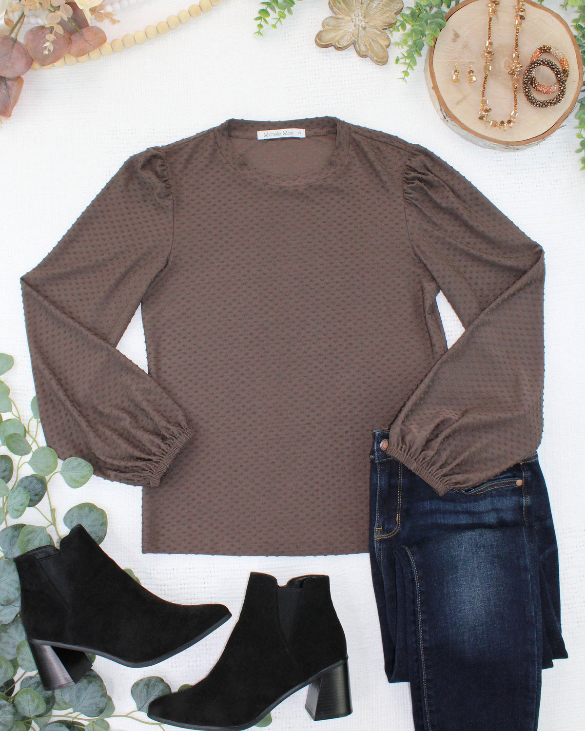 09.09 EN ROUTE Miranda Dot Top - Brown: Small