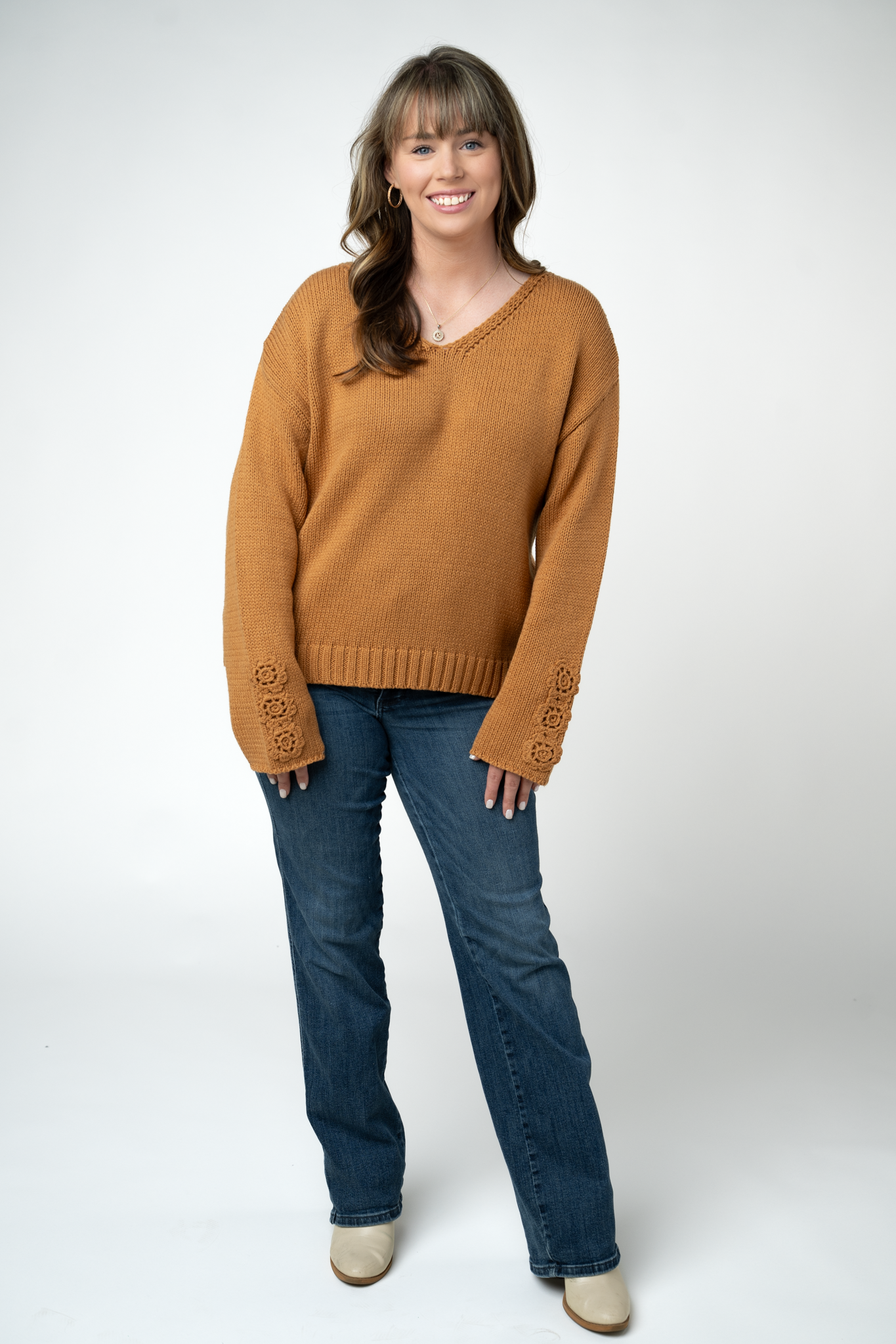 IN STOCK Crochet Sleeve Top - Camel: Small