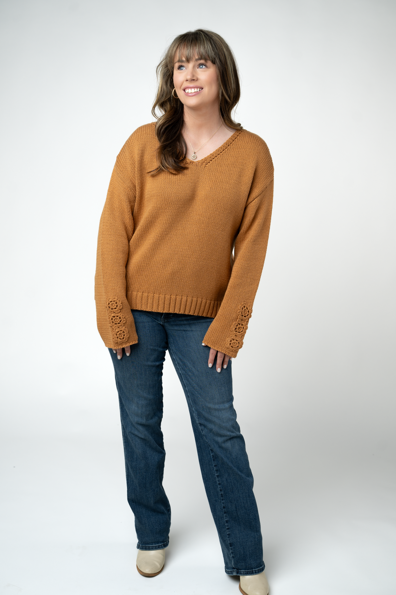 IN STOCK Crochet Sleeve Top - Camel: Small