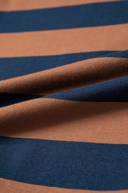 Brown Stripe Colorblock Mock Neck Relaxed Sweatshirt