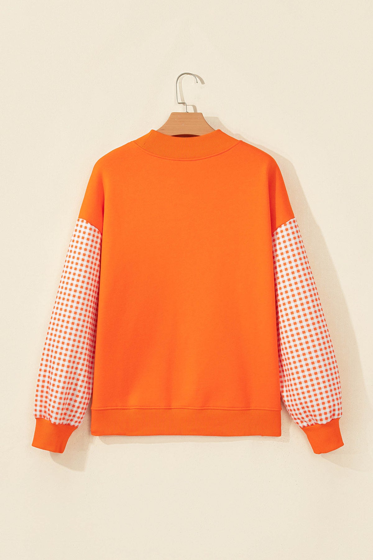 Coffee Plaid Sleeve Colorblock Loose Tunic Sweatshirt