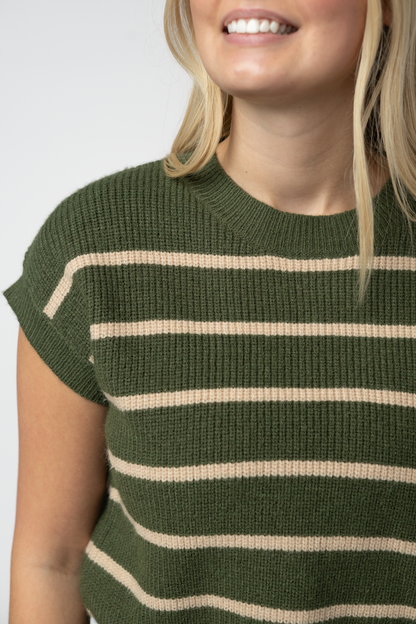 IN STOCK Striped Sweater Top - Olive and Tan: Small