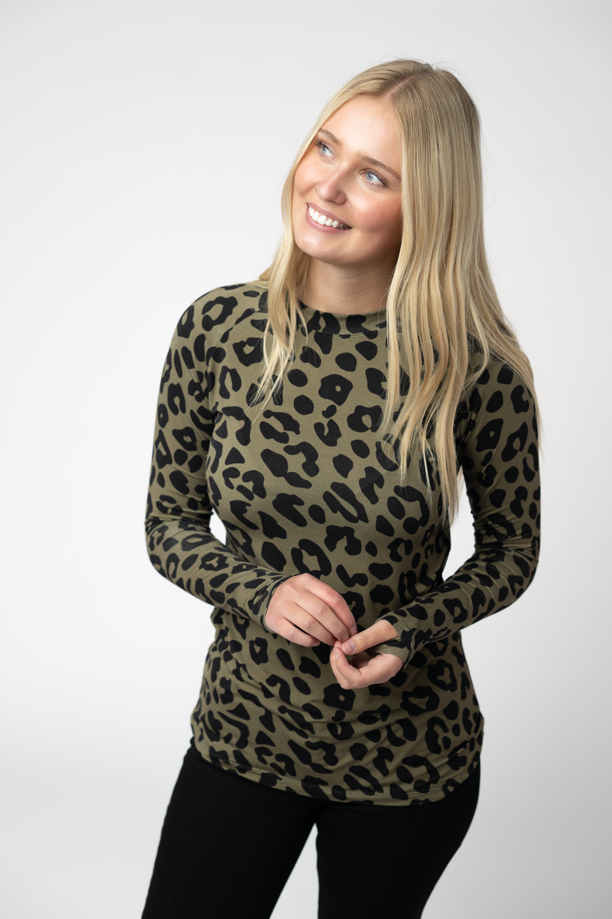 IN STOCK Blair Long Sleeve Top - Olive Animal Print: Small