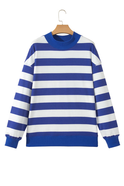 Brown Stripe Colorblock Mock Neck Relaxed Sweatshirt