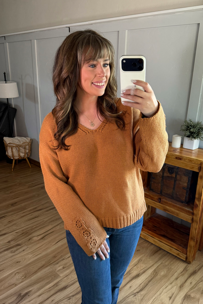 IN STOCK Crochet Sleeve Top - Camel: Small