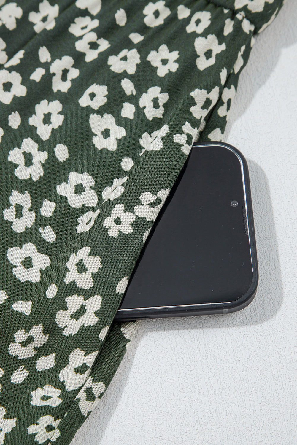 Green Boho Floral Print V Neck Knot Waist Sleeveless Dress