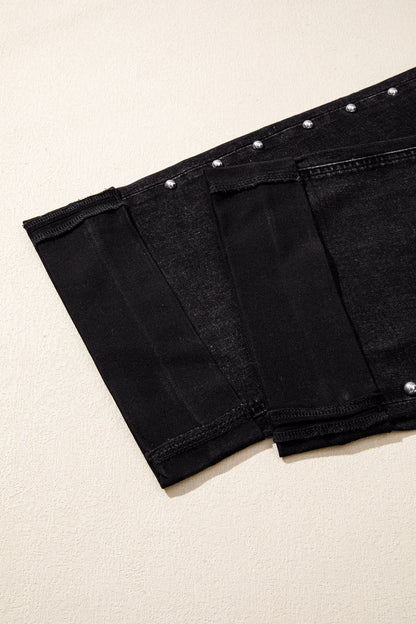 Navy Blue Studded Detail Straight Leg Casual Loose Jeans