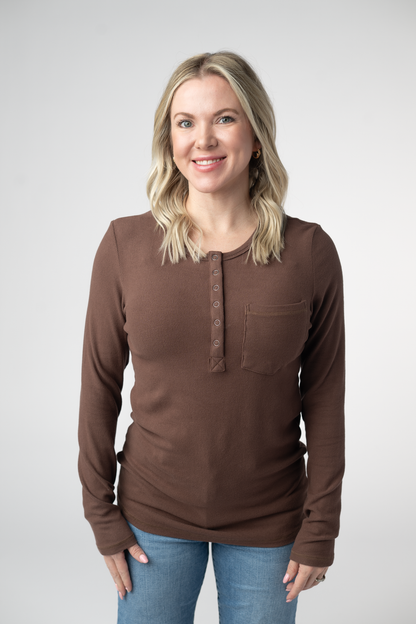 IN STOCK Georgia Long Sleeve Top - Brown: Small