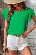 Dark Green Ruffle Sleeve Textured Smocked Blouse