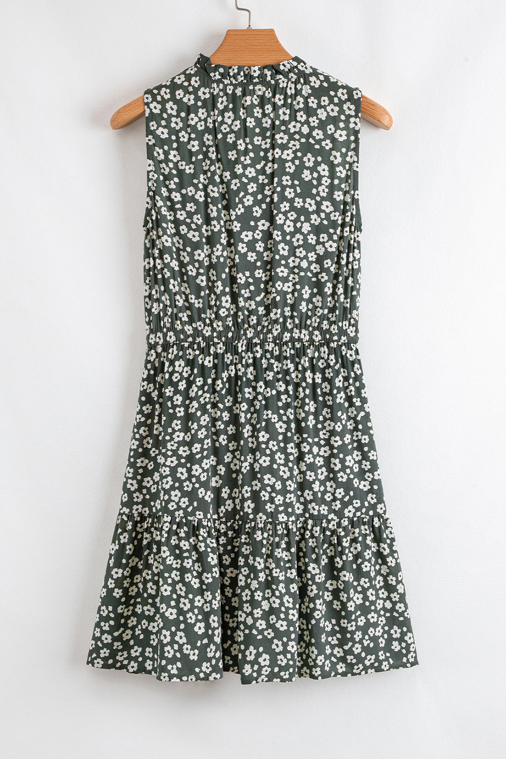 Green Boho Floral Print V Neck Knot Waist Sleeveless Dress
